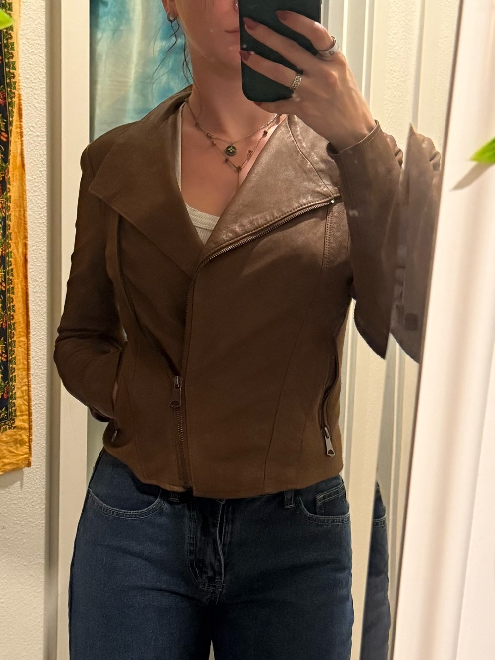 Marc New York ANDREW MARC line Brown “Felix” Asymmetrical “Moto” Zip Jacket